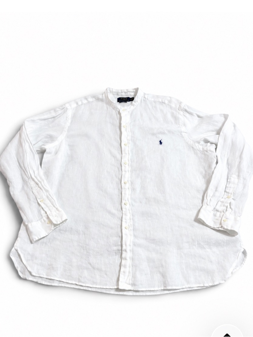 Polo Ralph Lauren Men’s XXL White 100% Ocean Wash Linen Mandarin Collar Shirt
